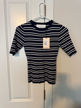 Pink Martini Navy and White Striped Short-Sleeve Knit Top